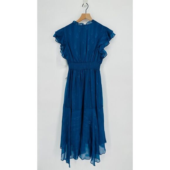Shoshanna Maxine Metallic Midi Dress Ruffled in Dark Cerulean Blue Women's 6 NEW - Picture 4 of 9